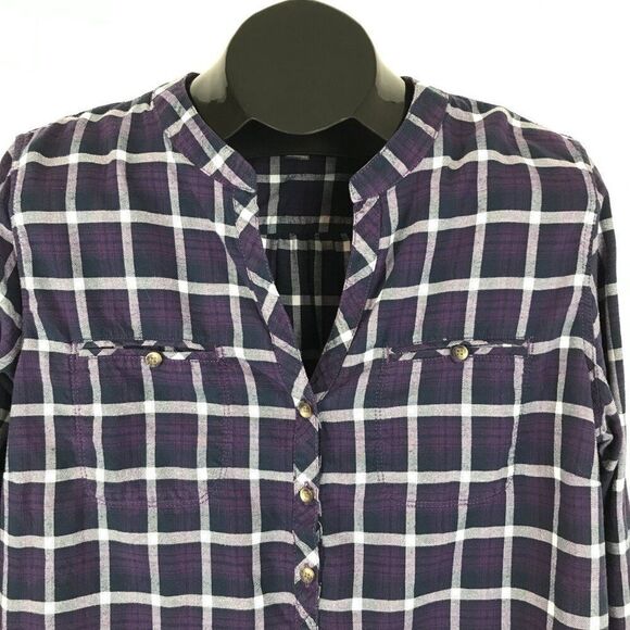 Eddie Bauer Plaid Popover Top Women's XL Roll Tab Woven 100% Cotton Outdoor - Picture 2 of 14